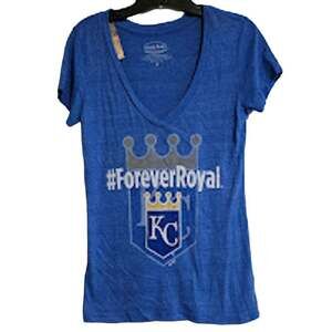 Small Majestic Threads Blue KC Forever Royal vneck Kansas City Royals women